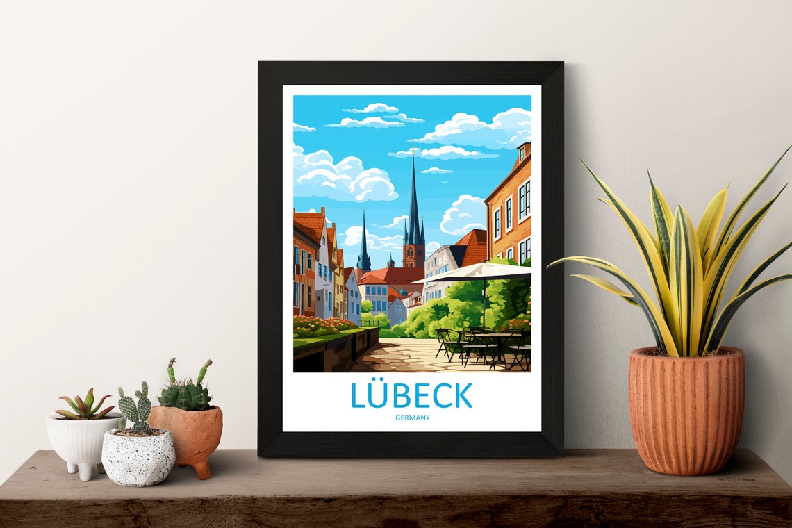 Lubeck Germany Twin Spires Old Town Terrace Scene Travel Poster - Image 3