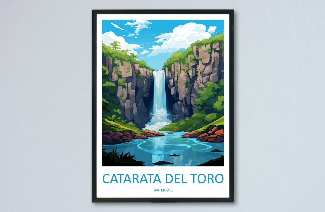 Catarata Del Toro Waterfall Costa Rica Canyon Gorge Cascade Travel Poster