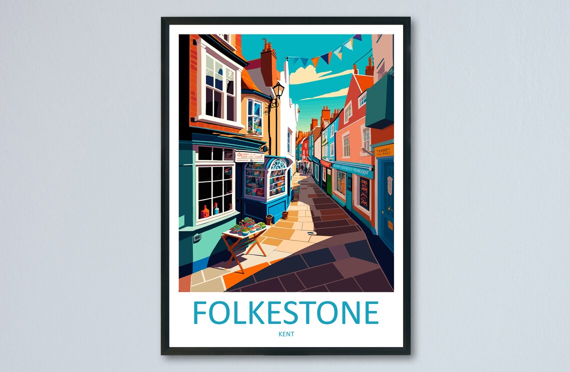 Folkestone Travel Poster, England Wall Art Print