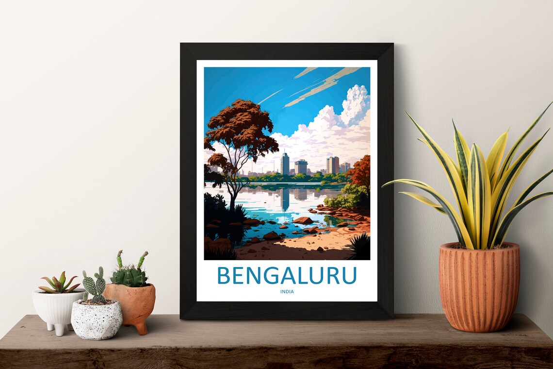 Bengaluru Lake City Skyline India Lakeside View Travel Poster - Image 3