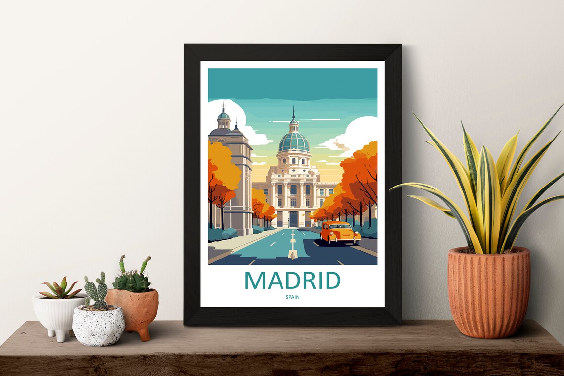 Madrid Spain Historic Palace Autumn Street Vintage Car Poster - Image 3