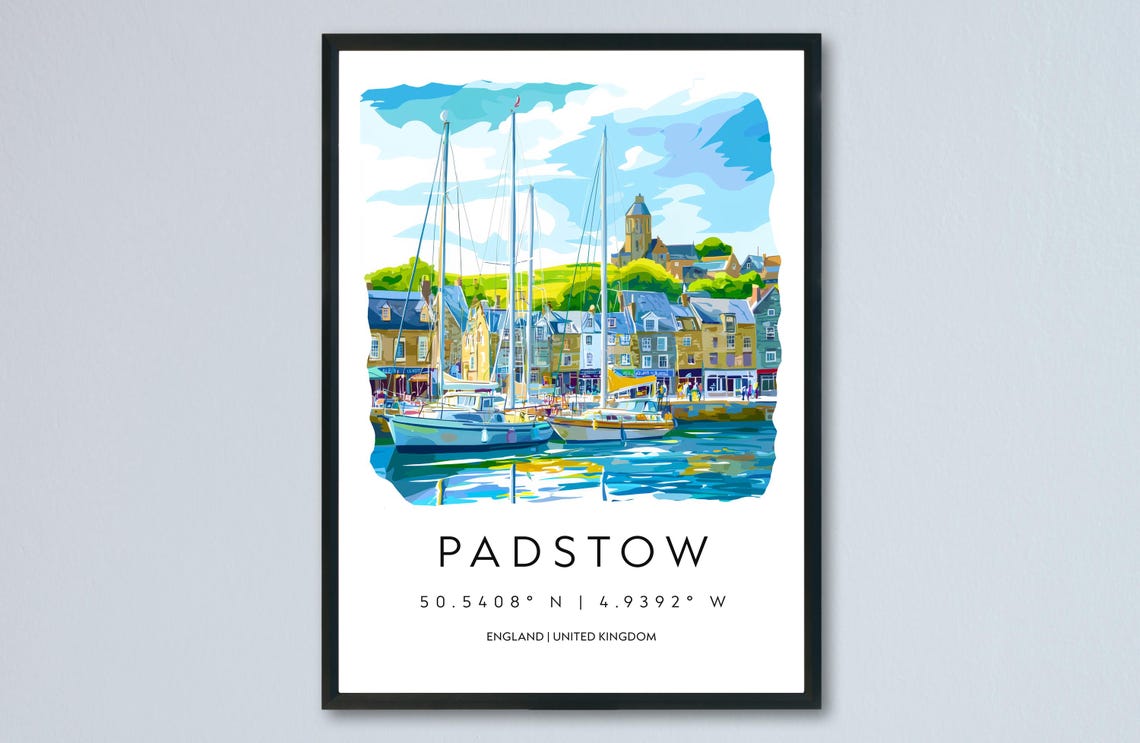 Padstow England Harbor Sailing Boats Watercolor Travel Poster