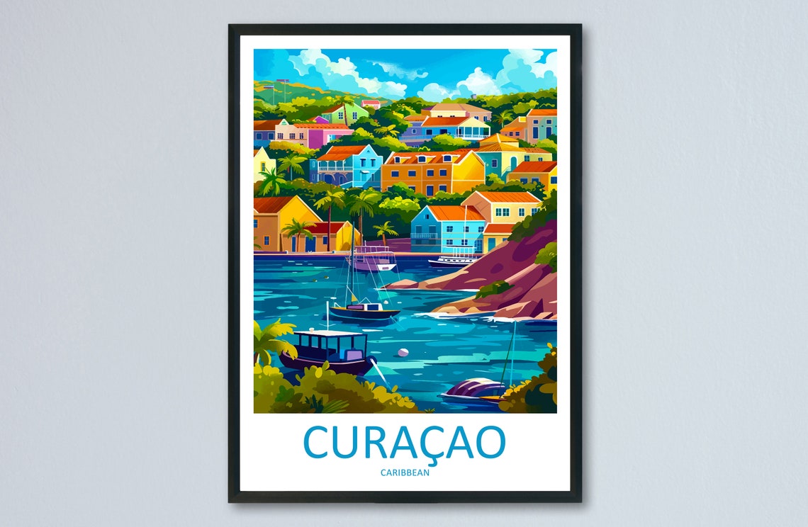 Curacao Dutch Caribbean Colorful Harbor Town Boats Waterfront Poster