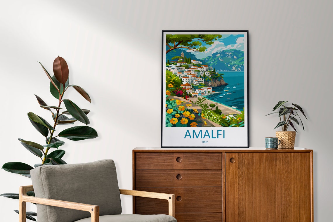 Amalfi Italy Cliffside Town Lemon Grove Sunny Bay Scene Poster - Image 2