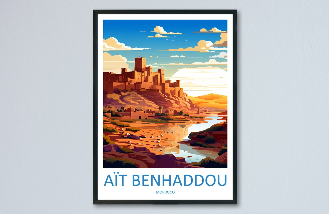 At Benhaddou Travel Poster, Morocco Wall Art
