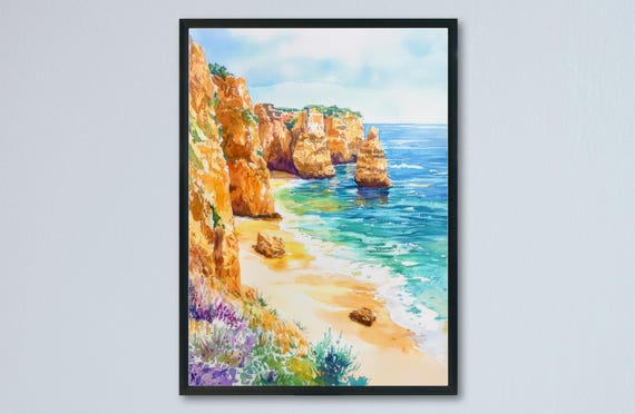 Algarve Watercolor Poster, Portugal Travel Poster