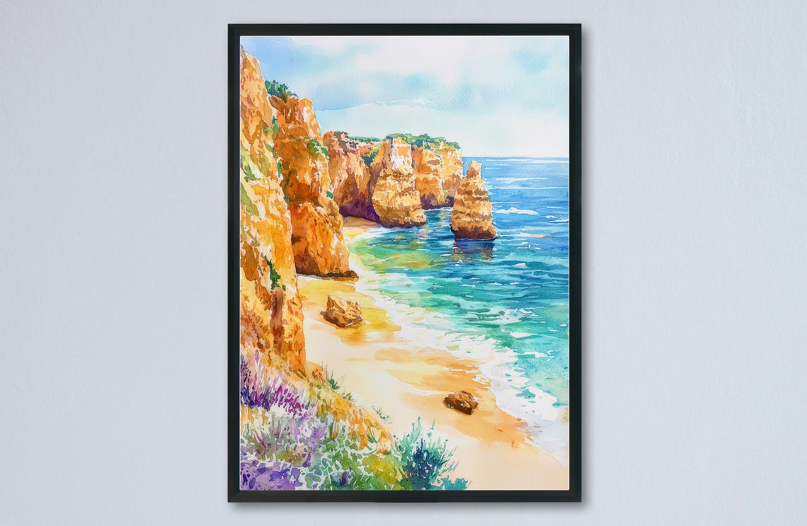 Algarve Watercolor Poster, Portugal Travel Poster