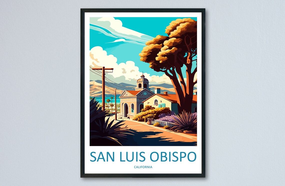 San Luis Obispo Historic Mission Street California Travel Poster