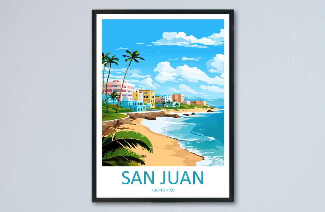 San Juan Puerto Rico Colorful Beachfront Travel Poster Gift Art