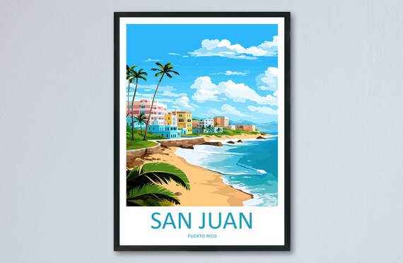 San Juan Puerto Rico Colorful Beachfront Travel Poster Gift Art