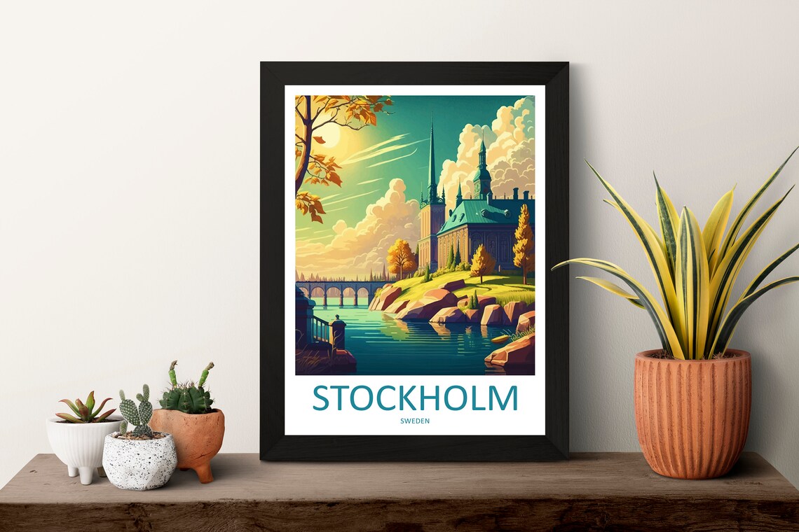 Stockholm Sweden Waterfront Golden Sunset Scenic Art Travel Poster - Image 3