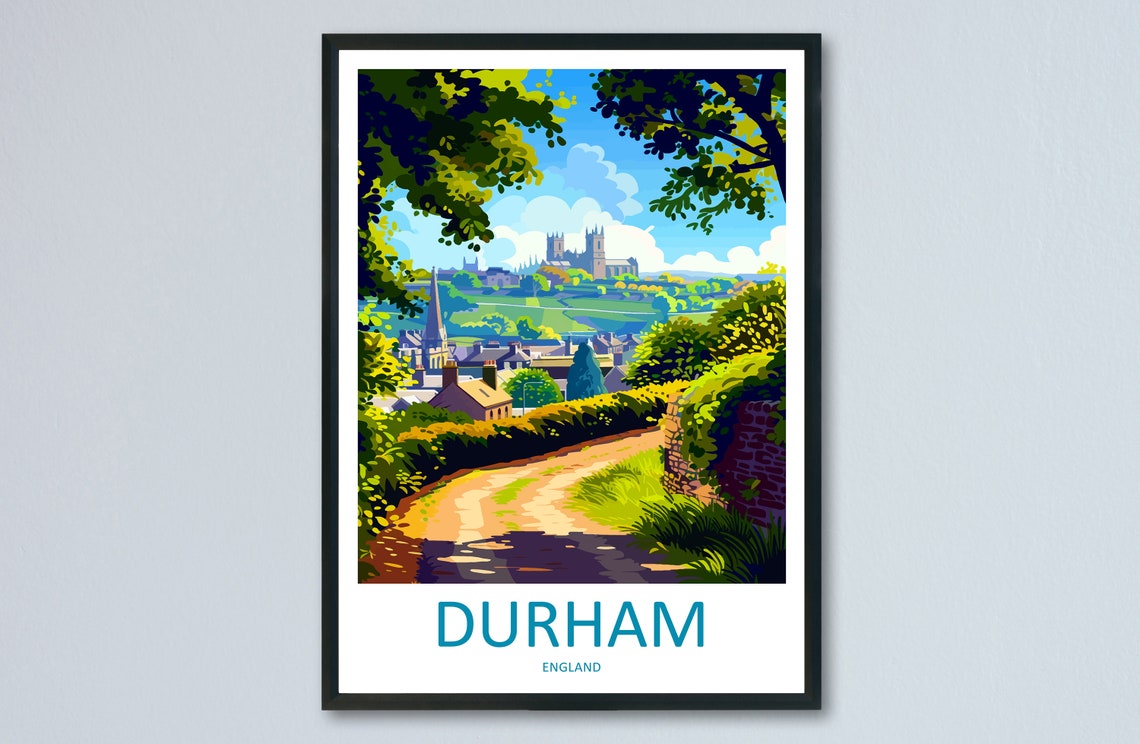 Durham England Cathedral Country Lane Village View Travel Poster