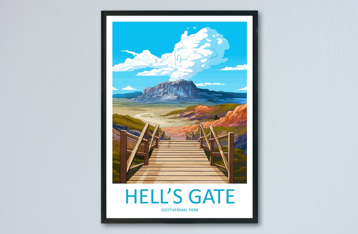 Hell's Gate Geothermal Park New Zealand Vintage Style Travel Poster