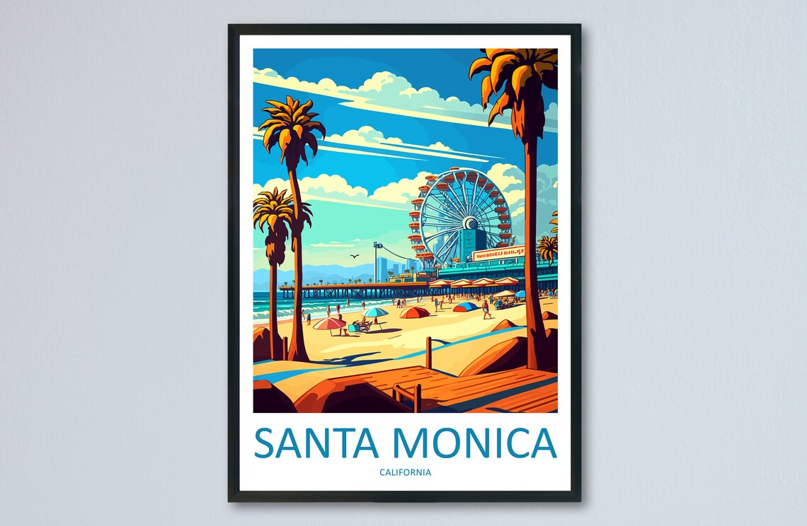 Santa Monica Travel Poster, California Wall Decor