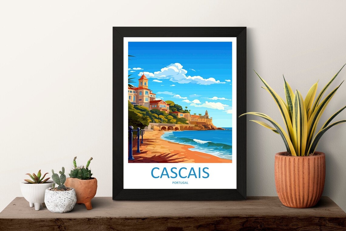 Cascais Portugal Elegant Beach Promenade Scene Travel Poster - Image 3