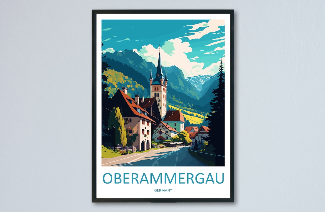 Oberammergau Travel Poster, Germany Art Print