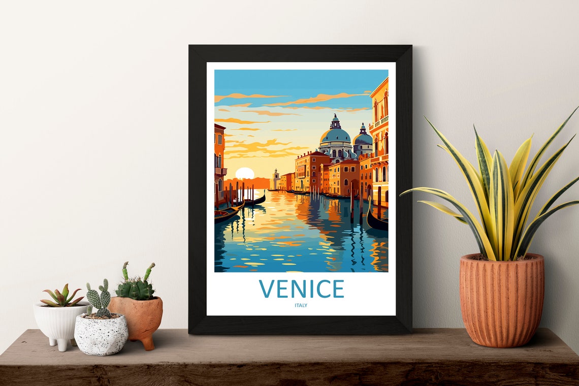 Venice Italy Canal Gondolas Sunset Reflections Poster Artwork - Image 3