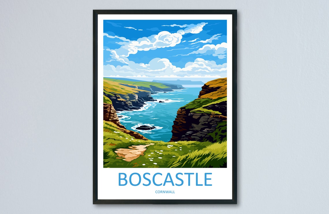 Boscastle Cornwall Dramatic Sea Cliffs Coastal Travel Poster