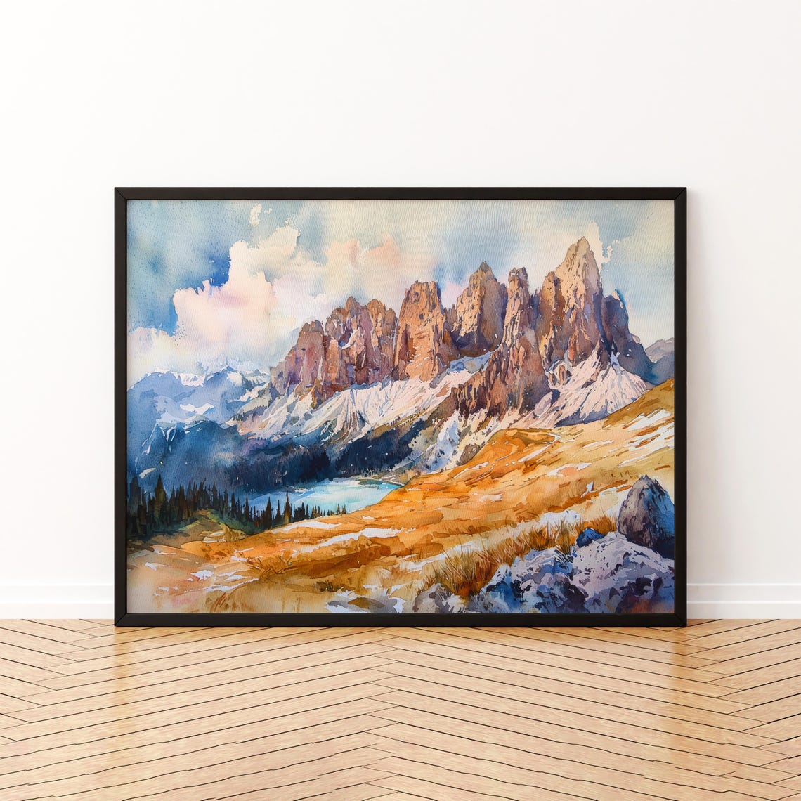 Dolomites Watercolor Poster Landscape Wall Art Hanging Home Dcor Gift Lovers Italy