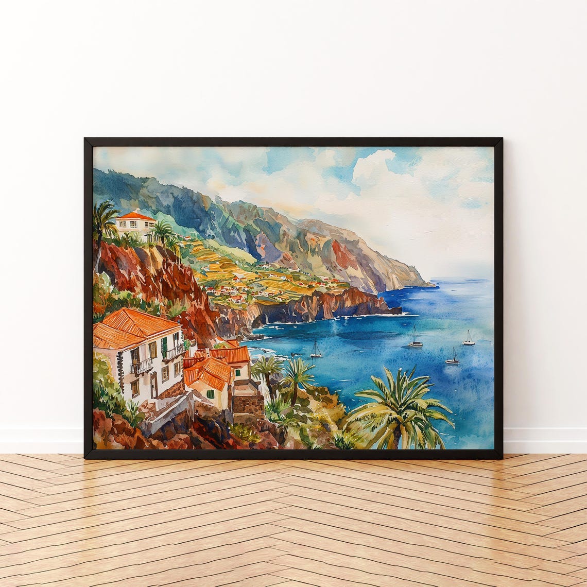 Madeira Watercolor Poster Wall Art Hanging Home Dcor Gift Lovers Portugal
