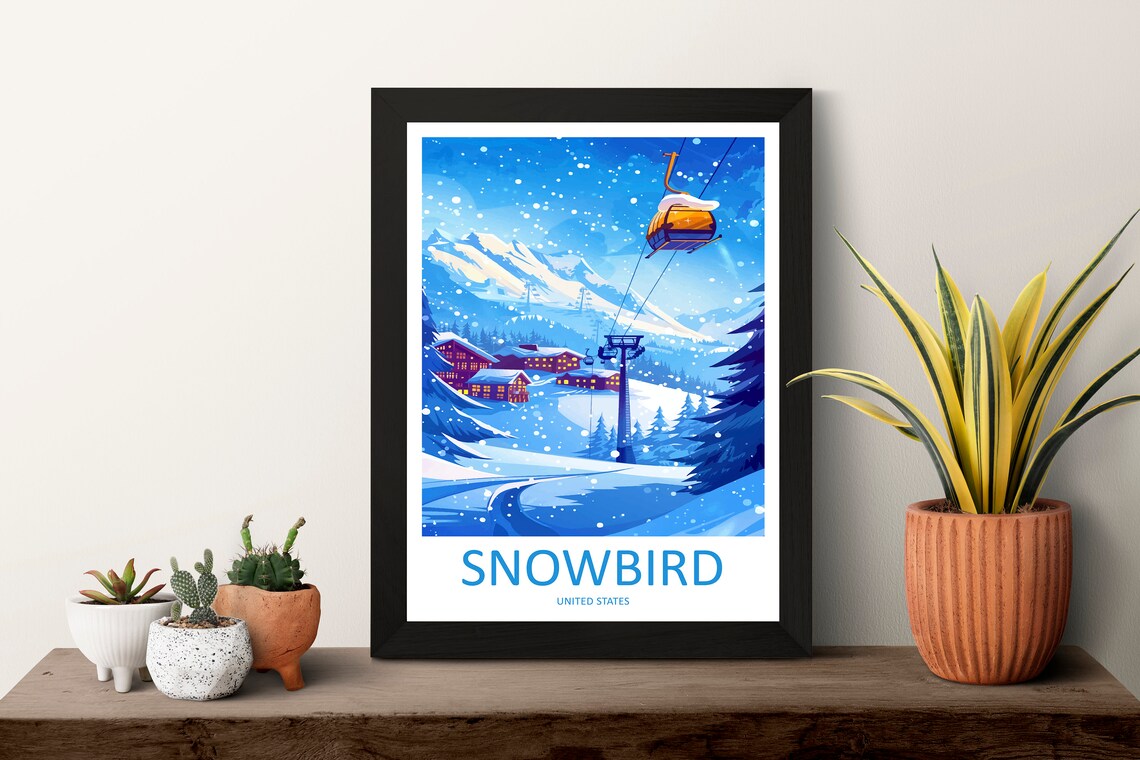Snowbird Utah Snowy Night Ski Resort Village Gondola Art Poster - Image 3