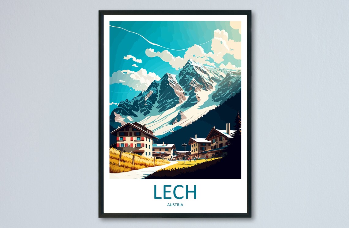 Lech Austria Alpine Village Snowy Peaks Ski Resort Travel Poster