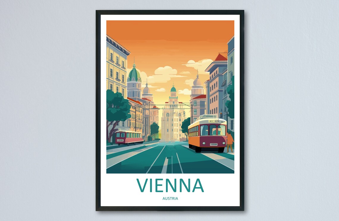 Vienna Austria Sunset Tram Street and Historic Buildings Poster