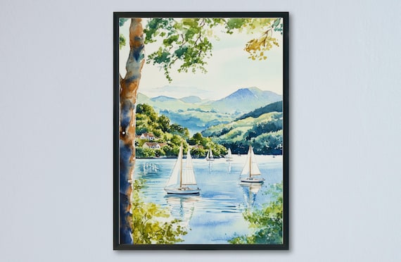 Windermere Lake Sailboats Wooded Hills Lake District Water Poster