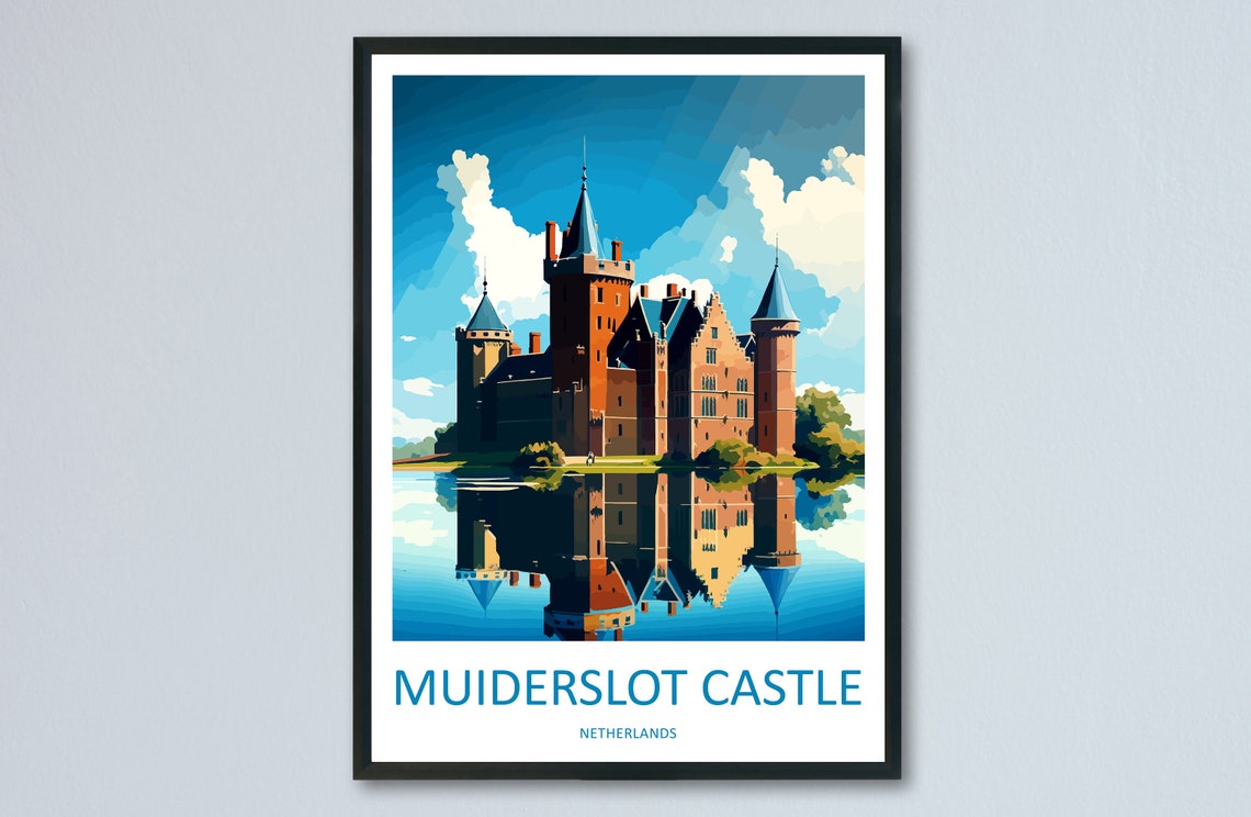 Muiderslot Castle Netherlands Moated Fortress Vintage Art Poster