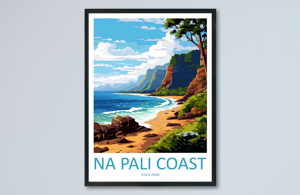Napali Coast Travel Poster, Hawaii Travel Art