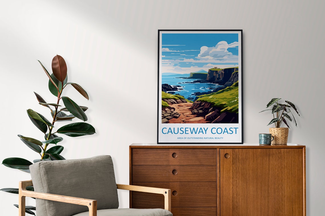 Causeway Coast Dramatic Dark Cliffs Above a Rocky Ocean Shore Poster - Image 2
