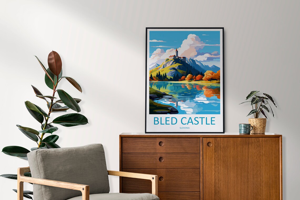 Bled Castle Slovenia Autumn Lake Fairytale View Travel Poster - Image 2
