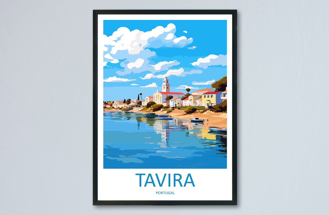 Tavira Portugal River Town Church Tower Fishing Boats Poster