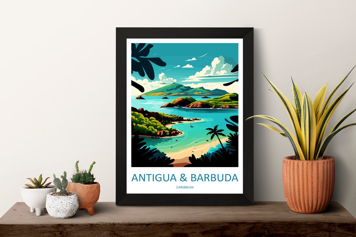 Antigua and Barbuda Caribbean Bay Sailboat Summer Travel Poster - Image 3