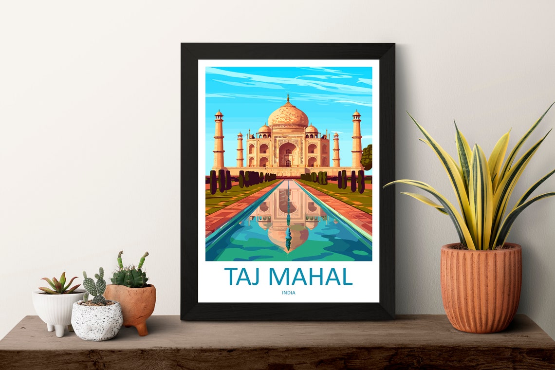Taj Mahal India Reflection Pool Dome Sunrise Vintage Travel Poster - Image 3