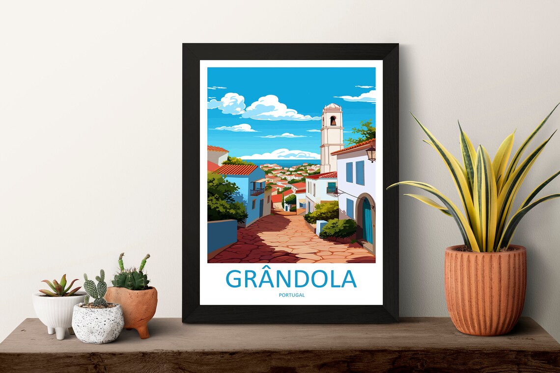 Grandola Portugal Seaside Village Bell Tower Scene Travel Poster - Image 3