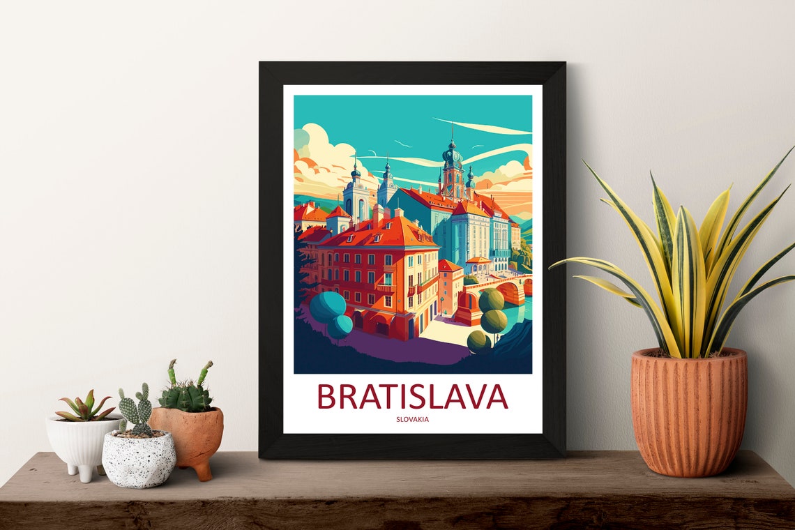 Bratislava Slovakia Old Town Rooftops River Bridge View Travel Poster - Image 3