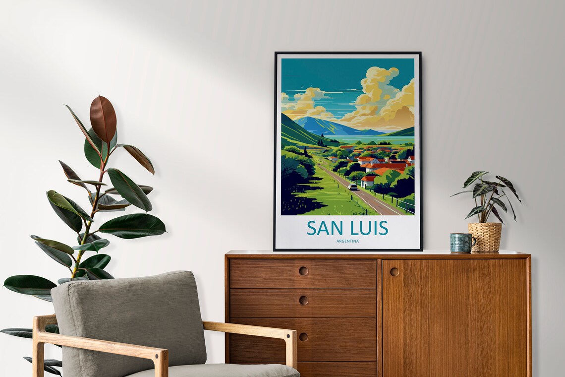 San Luis Argentina Green Mountain Valley Road Scenic Travel Poster - Image 2