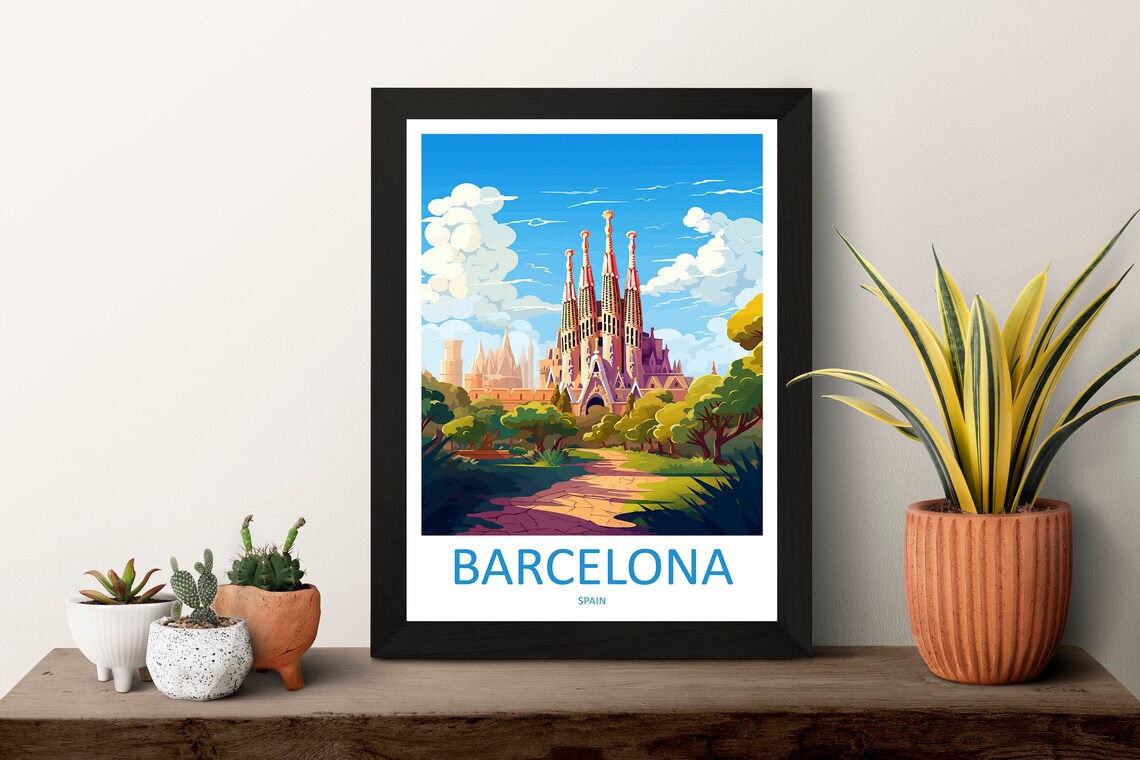 Iconic Barcelona Spain Sagrada Familia Basilica Garden Art Poster - Image 3