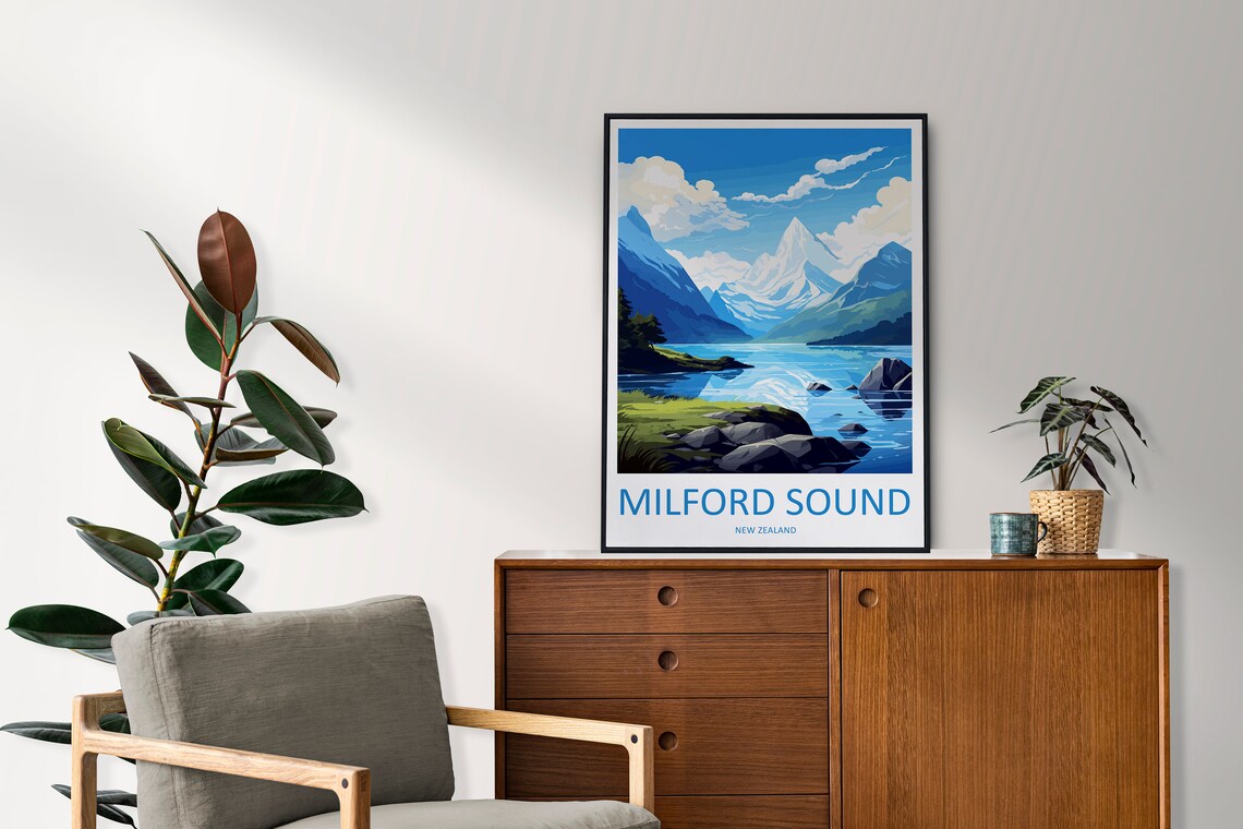 Milford Sound New Zealand Fiord with Snow Capped Peaks Poster - Image 2
