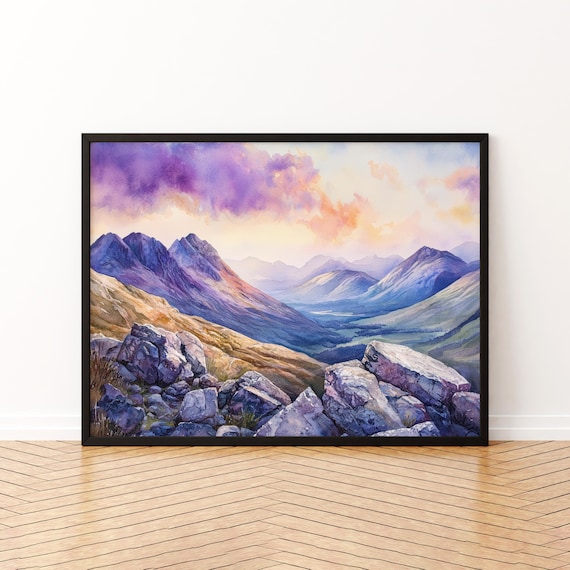 Cairngorms Scotland Highland Peaks Watercolor Mountain Art Poster
