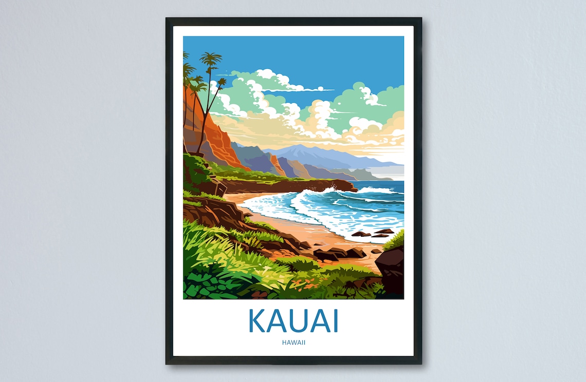Kauai Travel Poster, Hawaii Wall Art Print