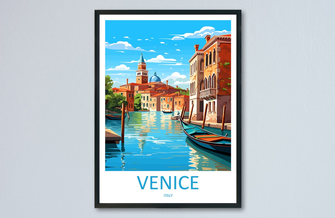 Venice Italy Grand Canal Gondola Bell Tower Daytime Travel Poster