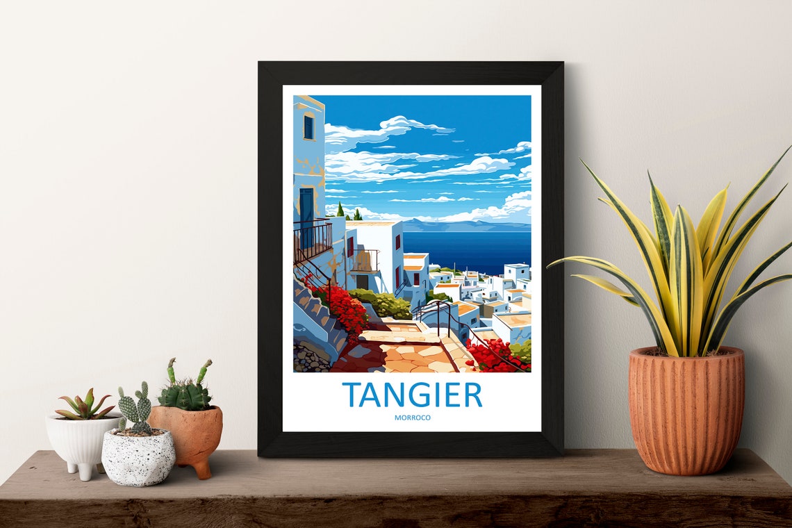 Tangier Morocco Whitewashed Old Town Ocean View Travel Poster - Image 3