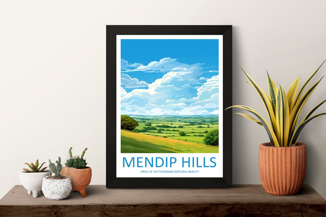Mendip Hills England Rolling Green Hills Landscape Travel Poster - Image 3