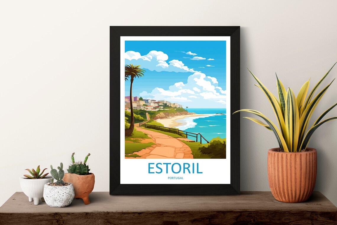 Estoril Portugal Coastal Promenade Beach Scene Travel Poster - Image 3