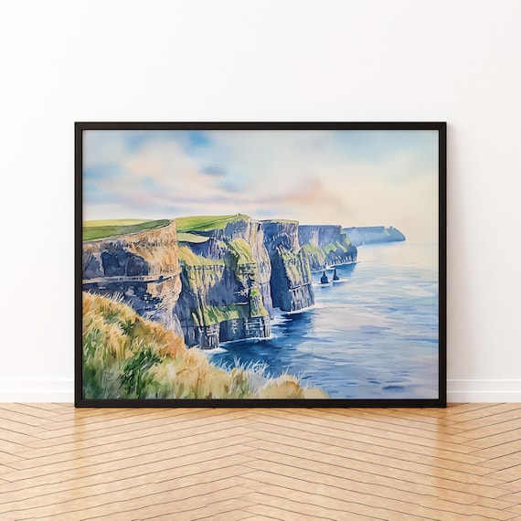 Cliffs Of Moher Towering Sea Cliffs Ocean Ireland Watercolor Poster