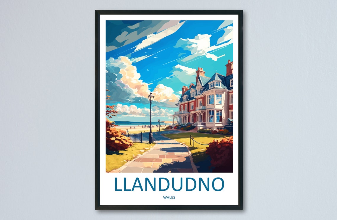 Llandudno Wales Seaside Promenade Victorian Grand Hotel Travel Poster