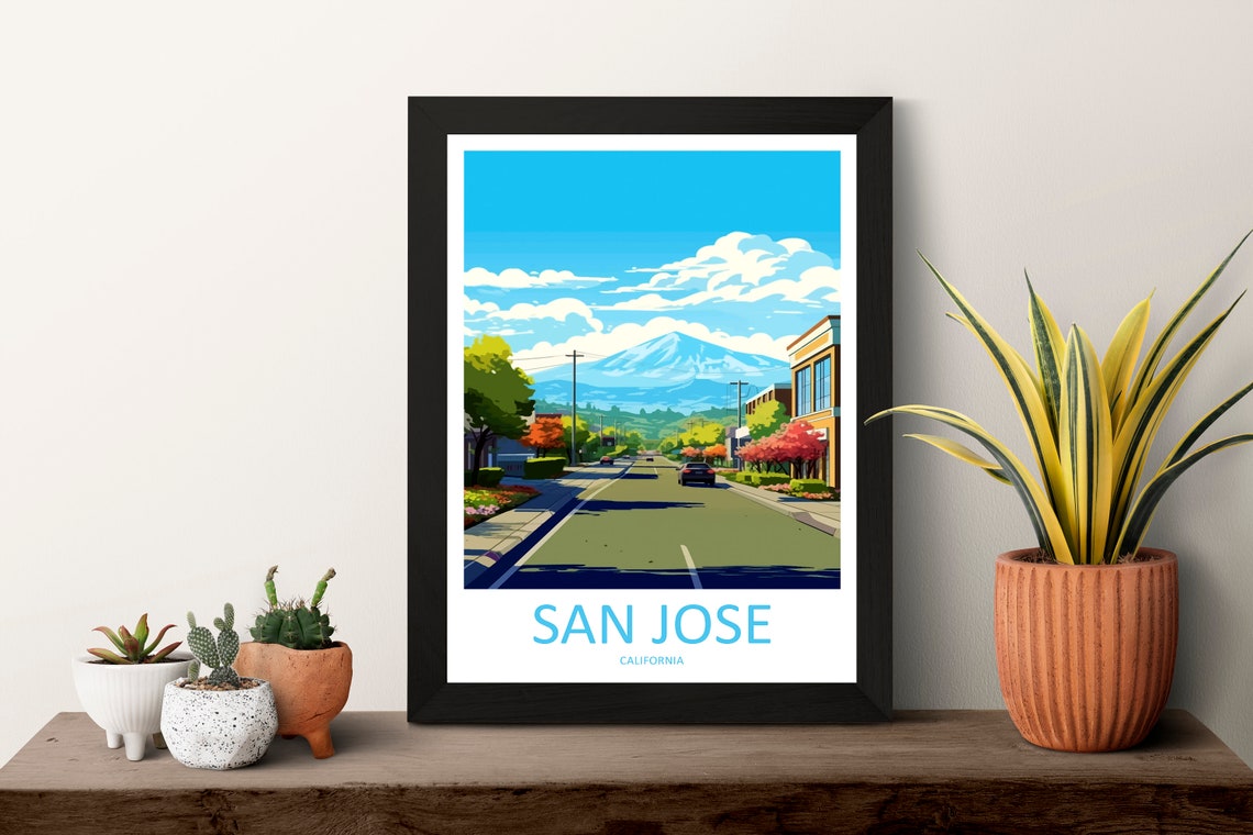 San Jose California Downtown Street With Snow Capped Mountain Poster - Image 3
