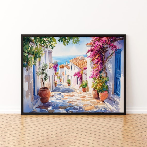 Crete Watercolor Travel Poster, Greece Landscape